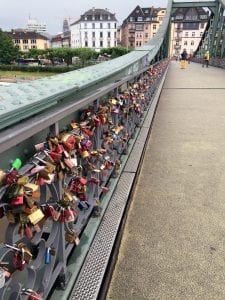 The Frankfurt Love Lock Bridge located in Germany.