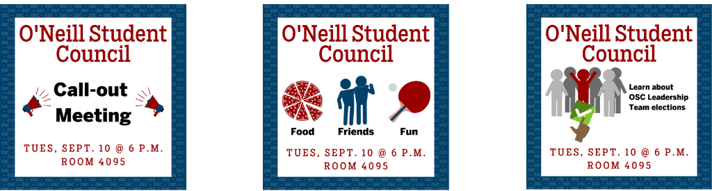 O'Neill Call-out Meeting Tuesday Sept. 10 at 6 p.m.. in BS 4095