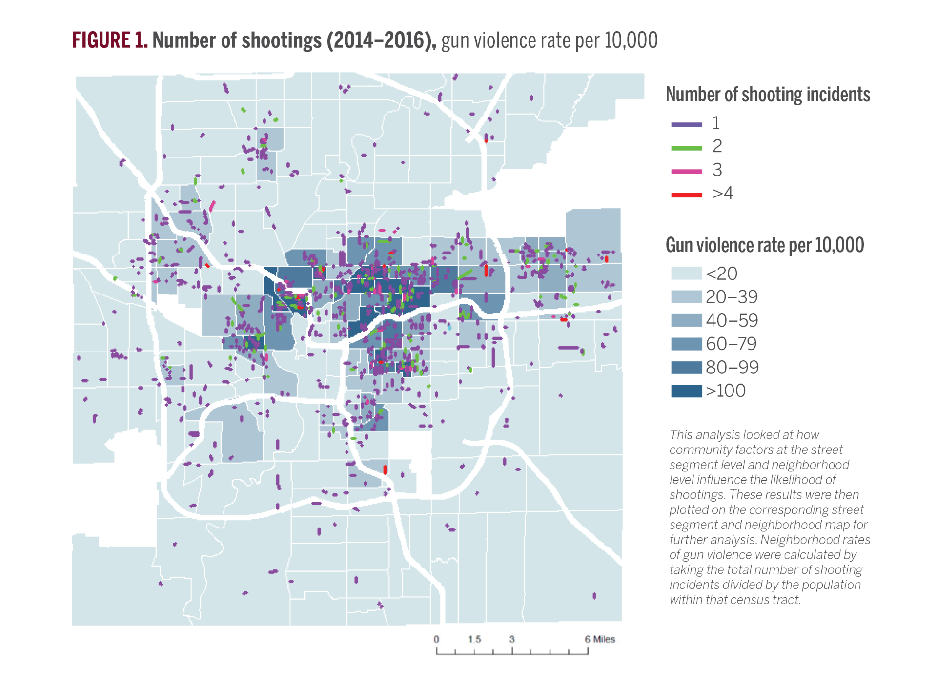 Map showing concentrations of shootings in Indianapolis
